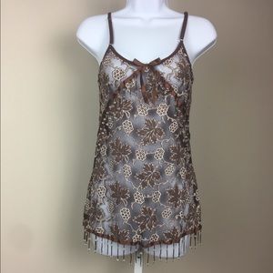 NBB Brown Babydoll Chemise Tasseled Lingerie M